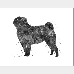 pug dog black and white art Posters and Art